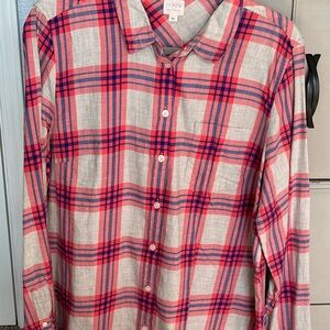 J. Crew Women’s Boy Fit  Pink and Blue Plaid Shirt